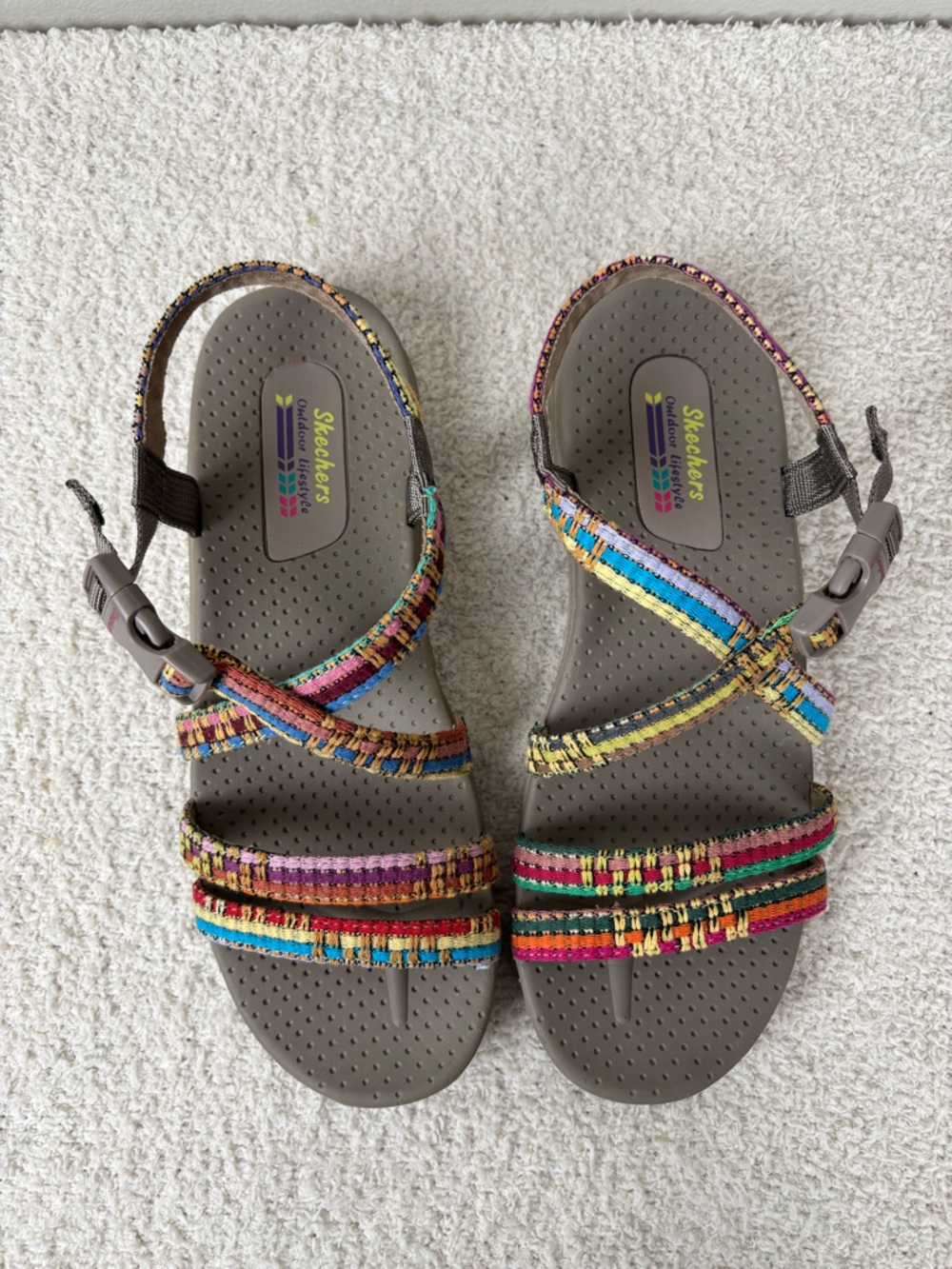 Skechers Sandals Womens 11 Reggae Sew Me in Taupe Multi Open Toe Comfort Walking - Picture 5 of 11
